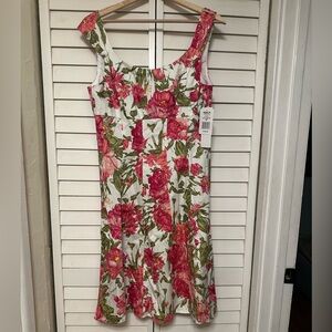 NWT Suite 7 Floral Sleeveless Sundress - White with Pink & Green Sz 10